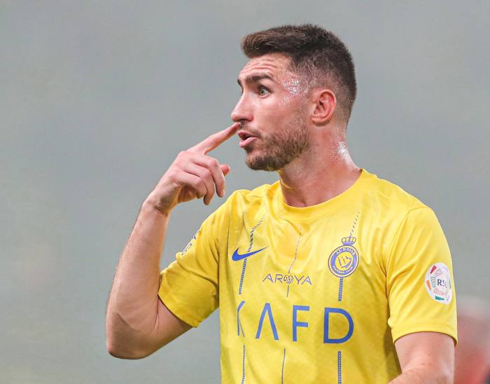 Aymeric Laporte pictured playing for Al Nassr during the 2023/24 season